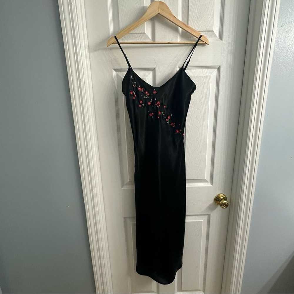 Vintage Slip Dress Satin Embroidered Floral Black… - image 4