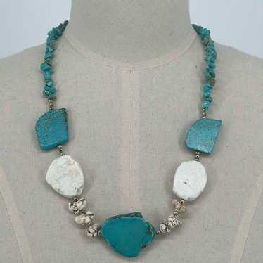 Turquoise Beaded Necklace Wired with Silver Tone … - image 1