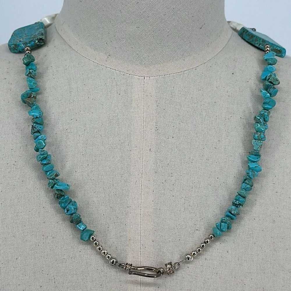 Turquoise Beaded Necklace Wired with Silver Tone … - image 3