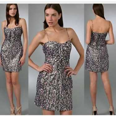 Ellie Tahari Nia Abstract Print Silk Metallic Dres