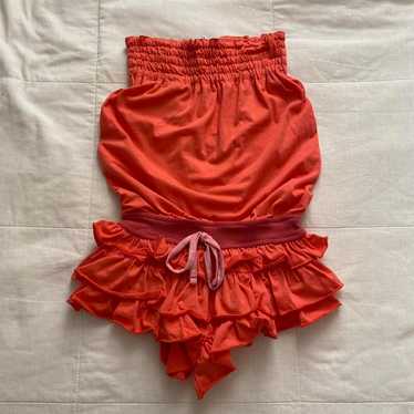 Orangey Pink Coral Bloomer Ruffle Bottom Tube Top 