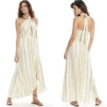 Happy X Nature Womens Cream Striped Linen Cutout … - image 1