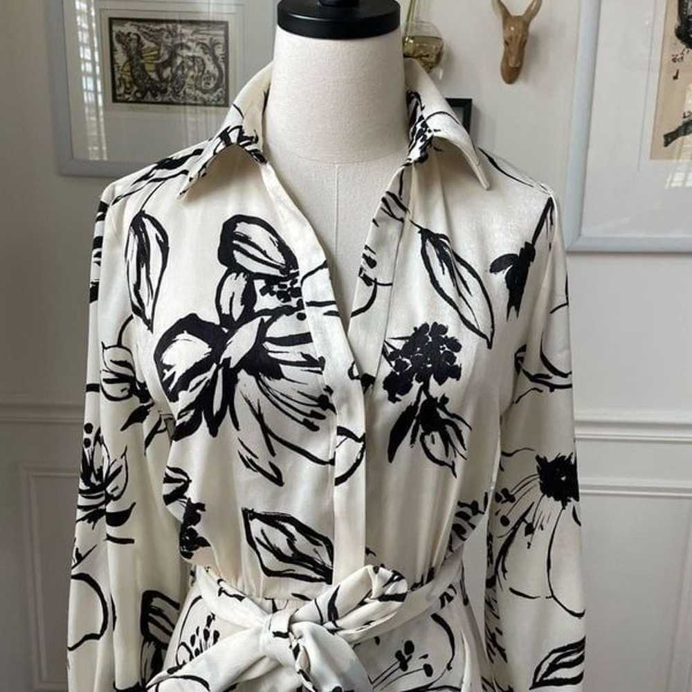 Zara Black Ivory Print Shirt Dress Midi Length M - image 3