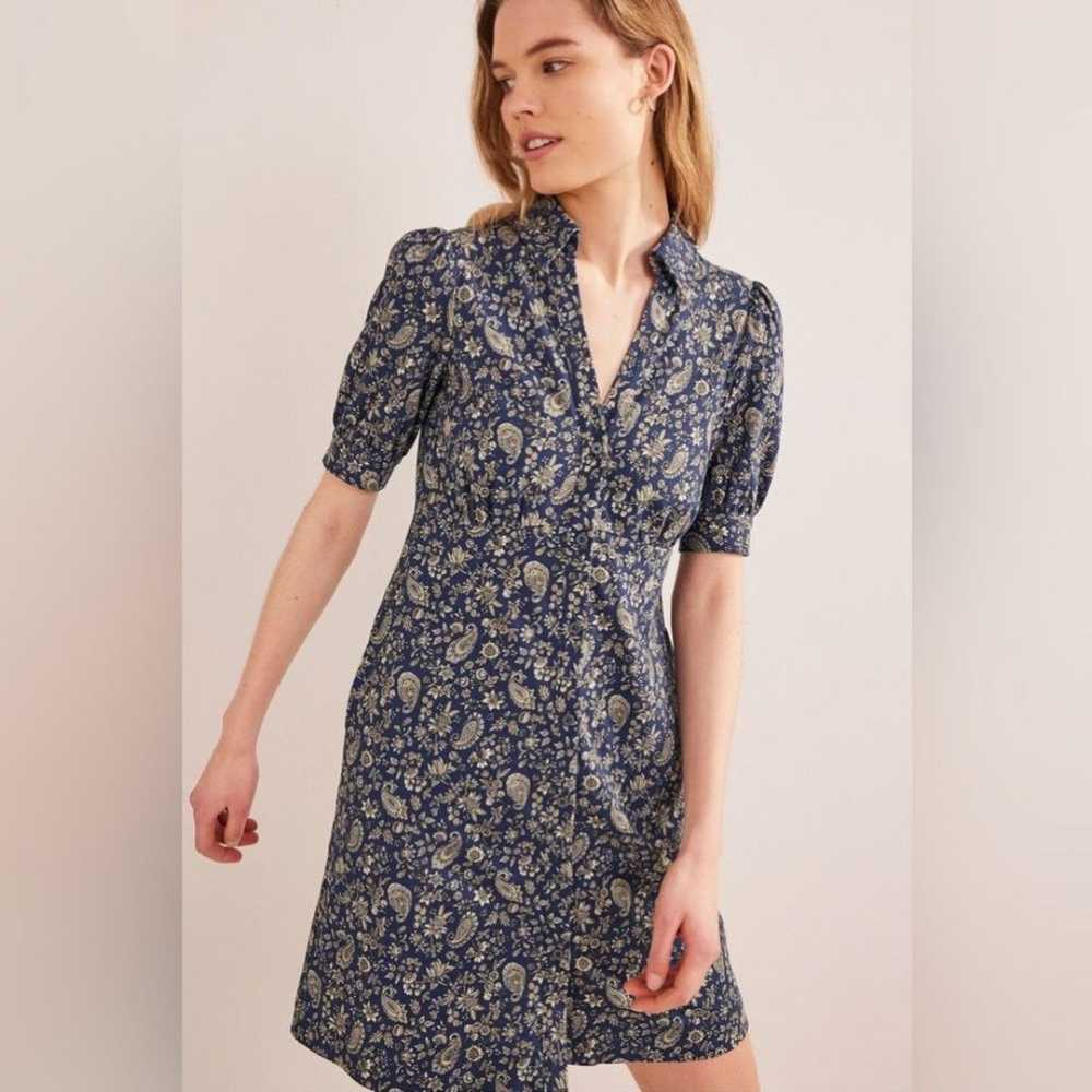 Boden Button Jersey Mini Tea Floral Paisley Puff … - image 3