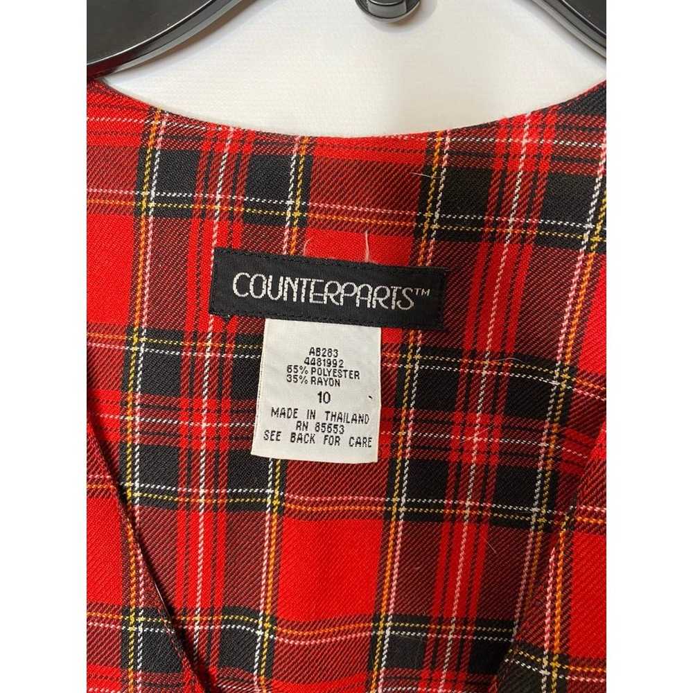 Vintage 90s 1990s red black white plaid zip up dr… - image 2