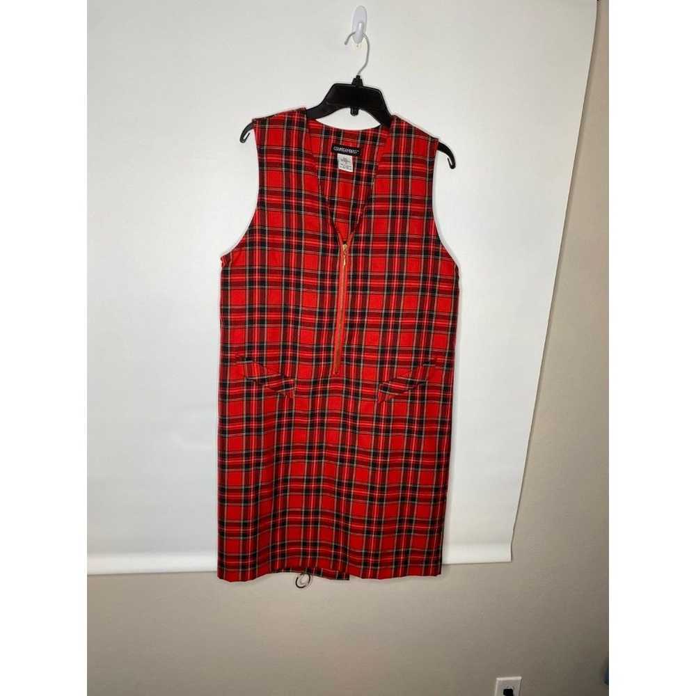 Vintage 90s 1990s red black white plaid zip up dr… - image 4