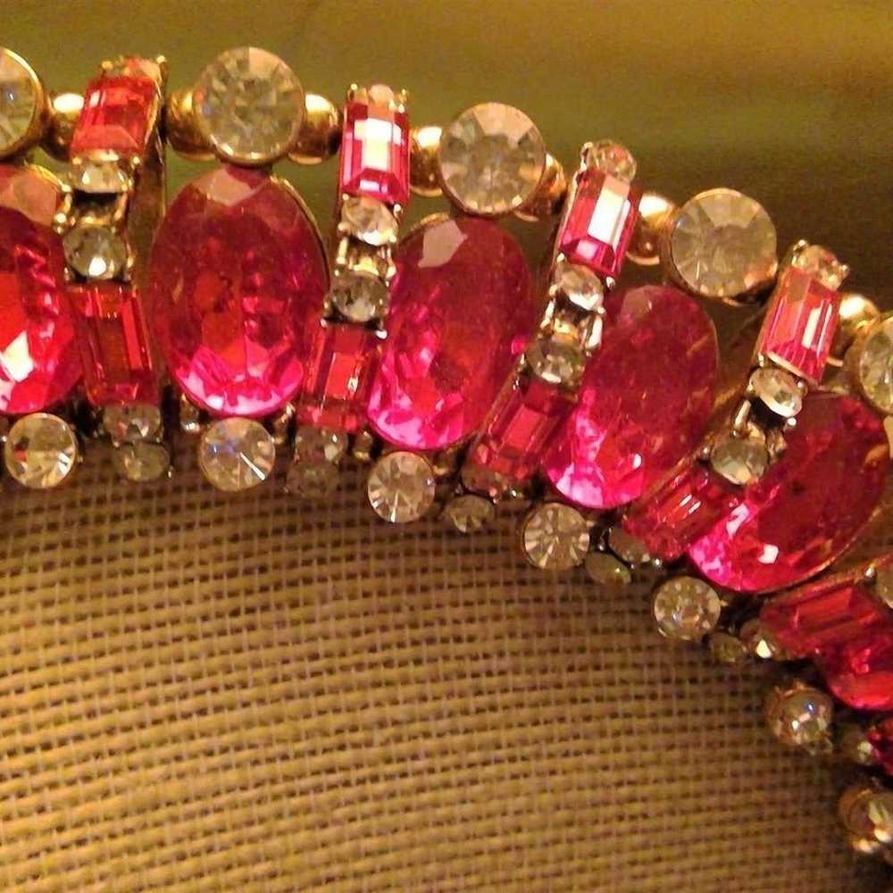 Ruby Pink & Red Rhinestone Chunky Necklace, Ring,… - image 3