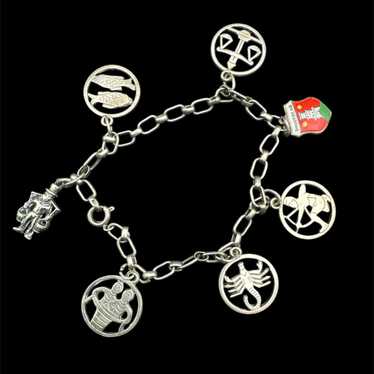 Vintage Sterling Silver Zodiac Charm Bracelet Ster