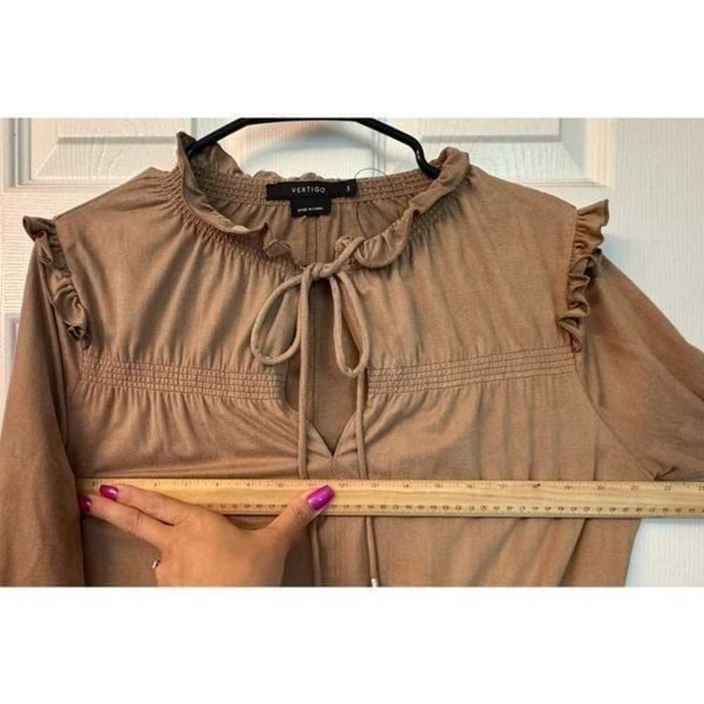 NWOT Vertigo Long Sleeve Ruffled Smocked Tan Tuni… - image 11