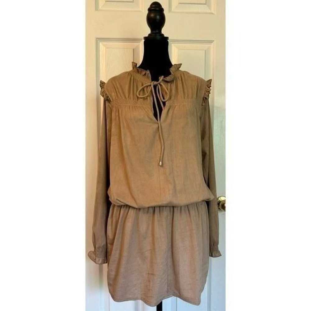 NWOT Vertigo Long Sleeve Ruffled Smocked Tan Tuni… - image 3