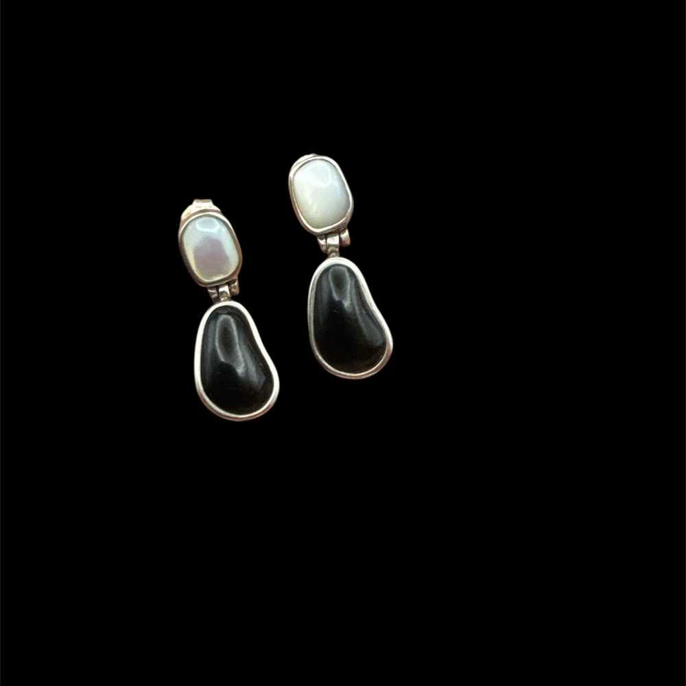 Vintage Thailand 925 Mother of Pearl and Onyx Ste… - image 4