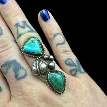 Vintage Old Pawn Sterling Double Turquoise Finger 