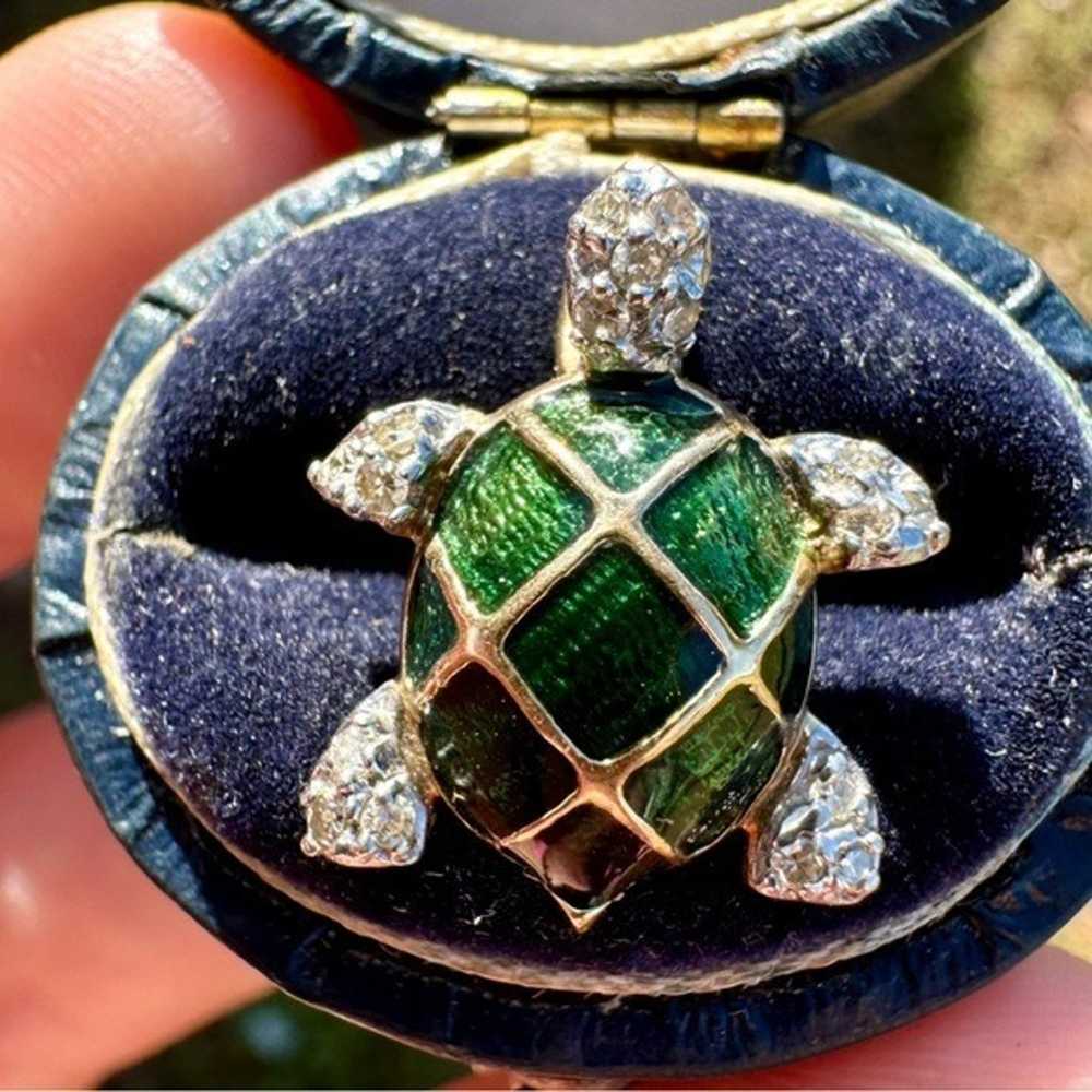 solid 10k gold genuine diamond hawaii turtle pend… - image 1