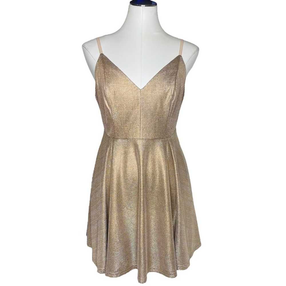 Lulus Lookout Weekend Sparkly Gold Skater Dress s… - image 2