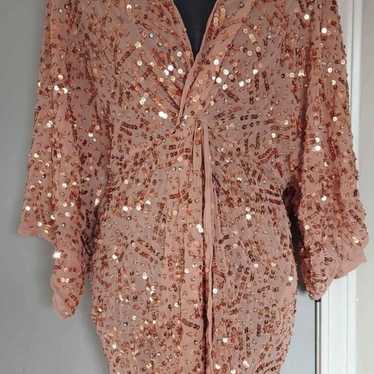 Rose Sequin Holiday Party Layered Dress XL - image 1