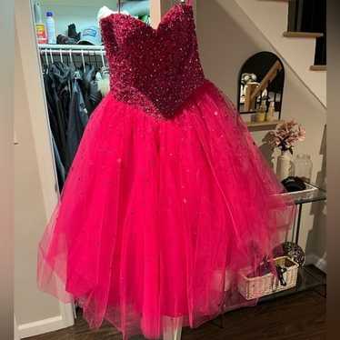 Hot Pink Mori Lee tulle rhinestone Dress - image 1