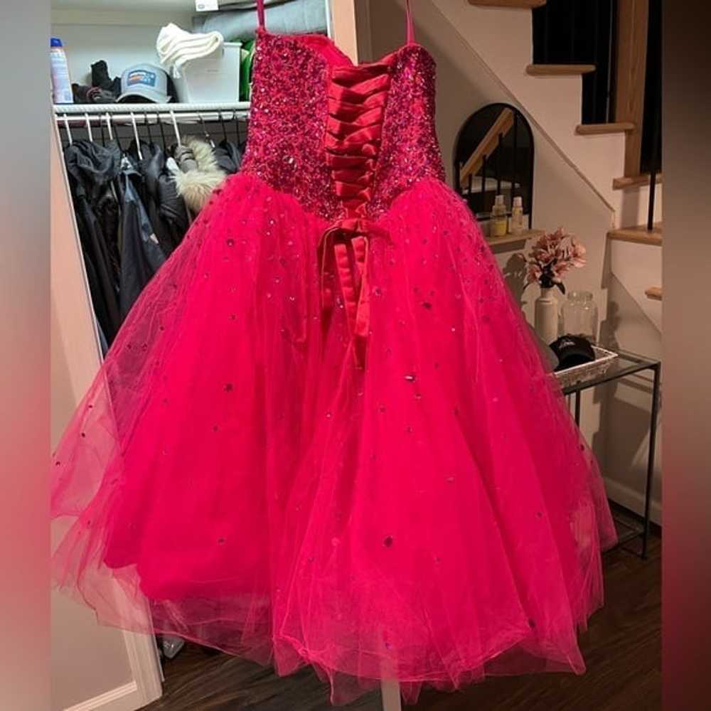 Hot Pink Mori Lee tulle rhinestone Dress - image 2