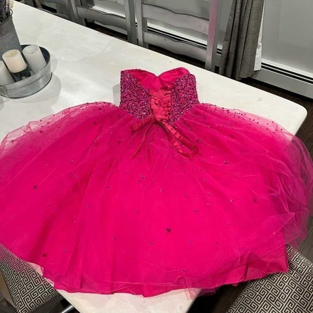 Hot Pink Mori Lee tulle rhinestone Dress - image 4