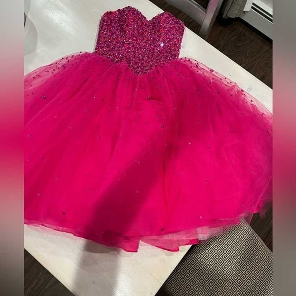 Hot Pink Mori Lee tulle rhinestone Dress - image 6