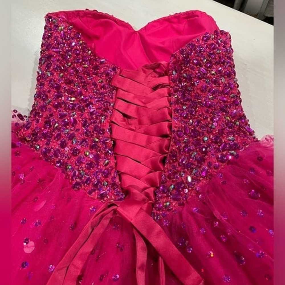 Hot Pink Mori Lee tulle rhinestone Dress - image 7