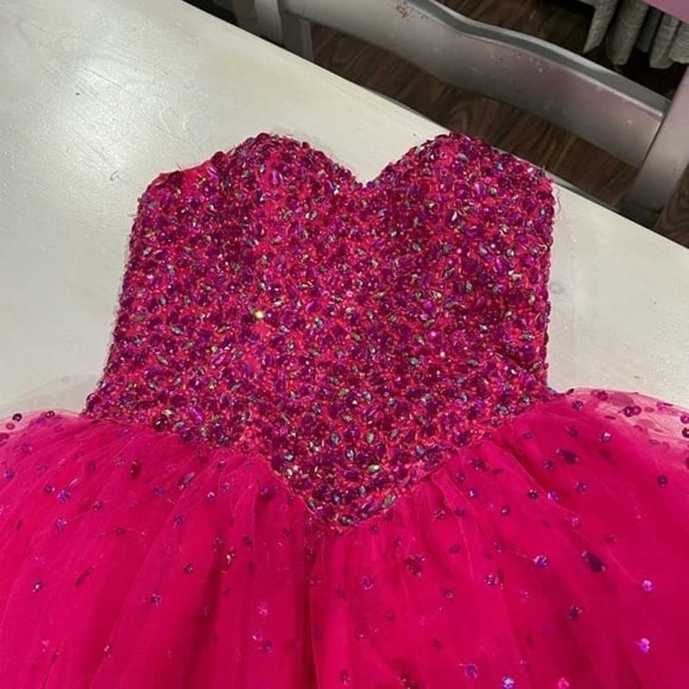 Hot Pink Mori Lee tulle rhinestone Dress - image 8