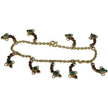 22K Yellow Gold Emerald & Ruby Snake Charm Bracele