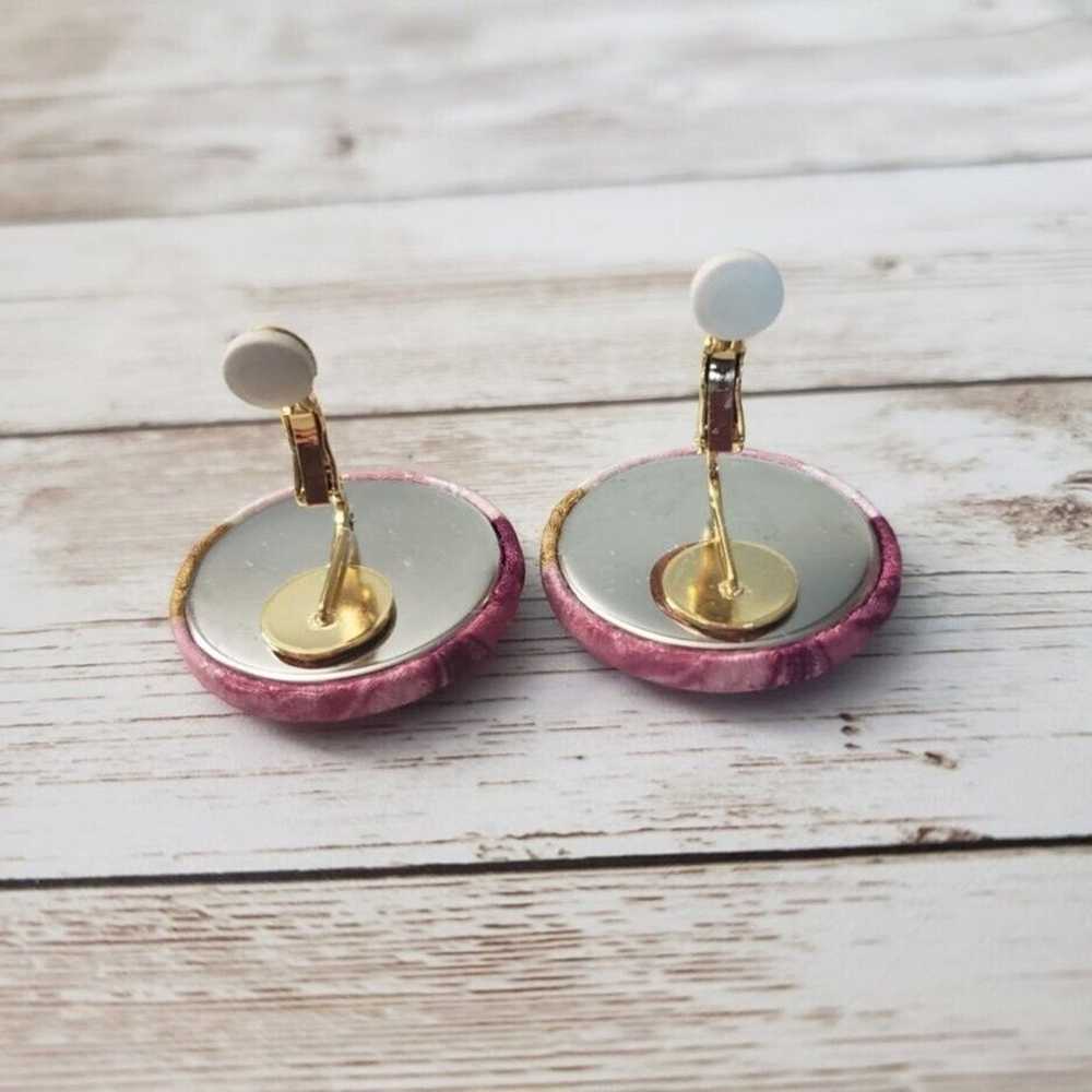 Vintage Clip On Earrings Pink Floral Fabric Circle - image 4