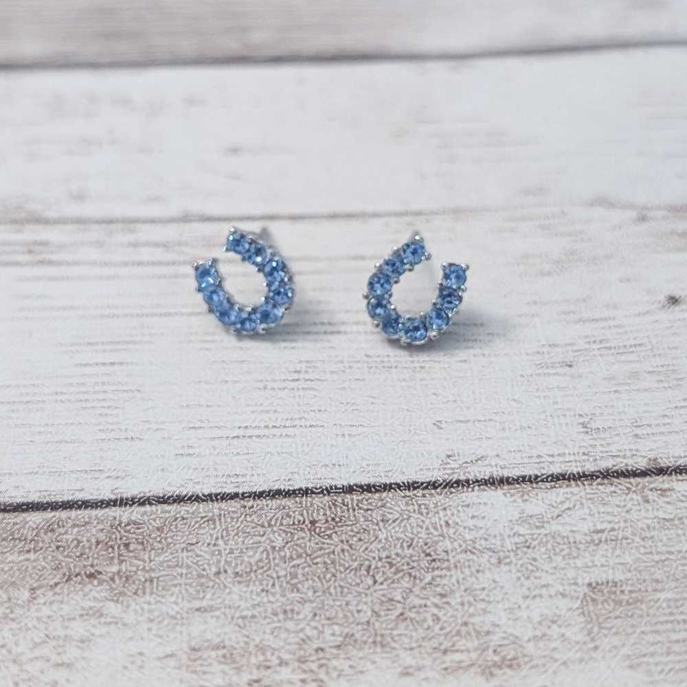 Vintage Stud Earrings For Pierced Ears Blue Gem H… - image 1