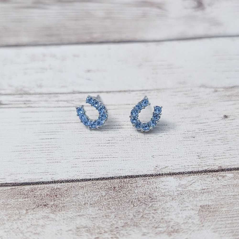 Vintage Stud Earrings For Pierced Ears Blue Gem H… - image 2