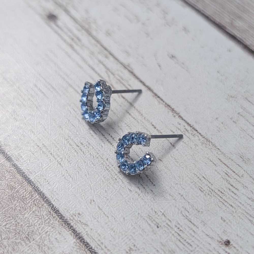 Vintage Stud Earrings For Pierced Ears Blue Gem H… - image 3