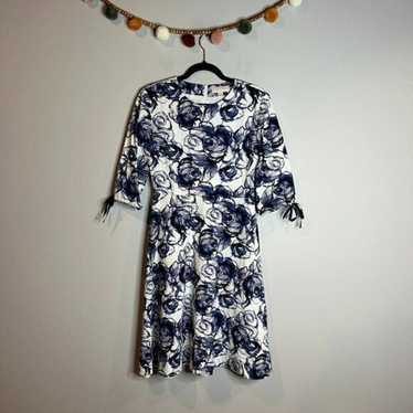 Anthropologie Mignon Doo white and blue floral dre