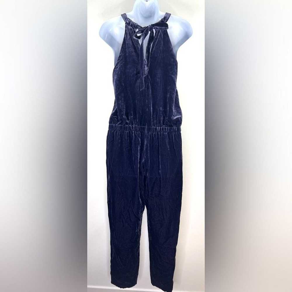 LOFT Navy Blue Crushed Velvet Velour Halter Jumps… - image 10