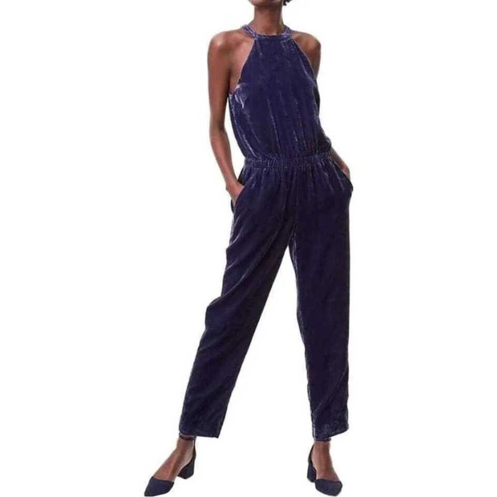 LOFT Navy Blue Crushed Velvet Velour Halter Jumps… - image 1