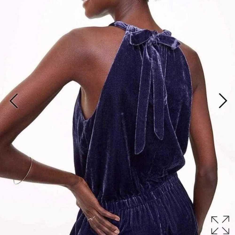 LOFT Navy Blue Crushed Velvet Velour Halter Jumps… - image 2