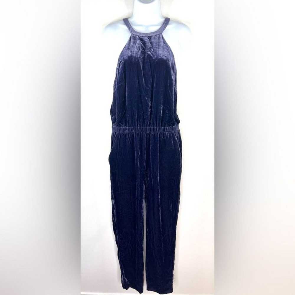 LOFT Navy Blue Crushed Velvet Velour Halter Jumps… - image 4