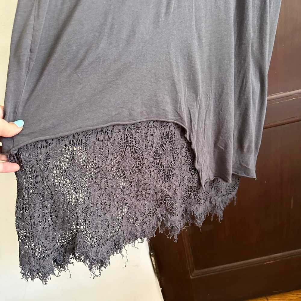 WILT | Gray Boho Asymmetrical Hem Crochet Lace Ta… - image 3