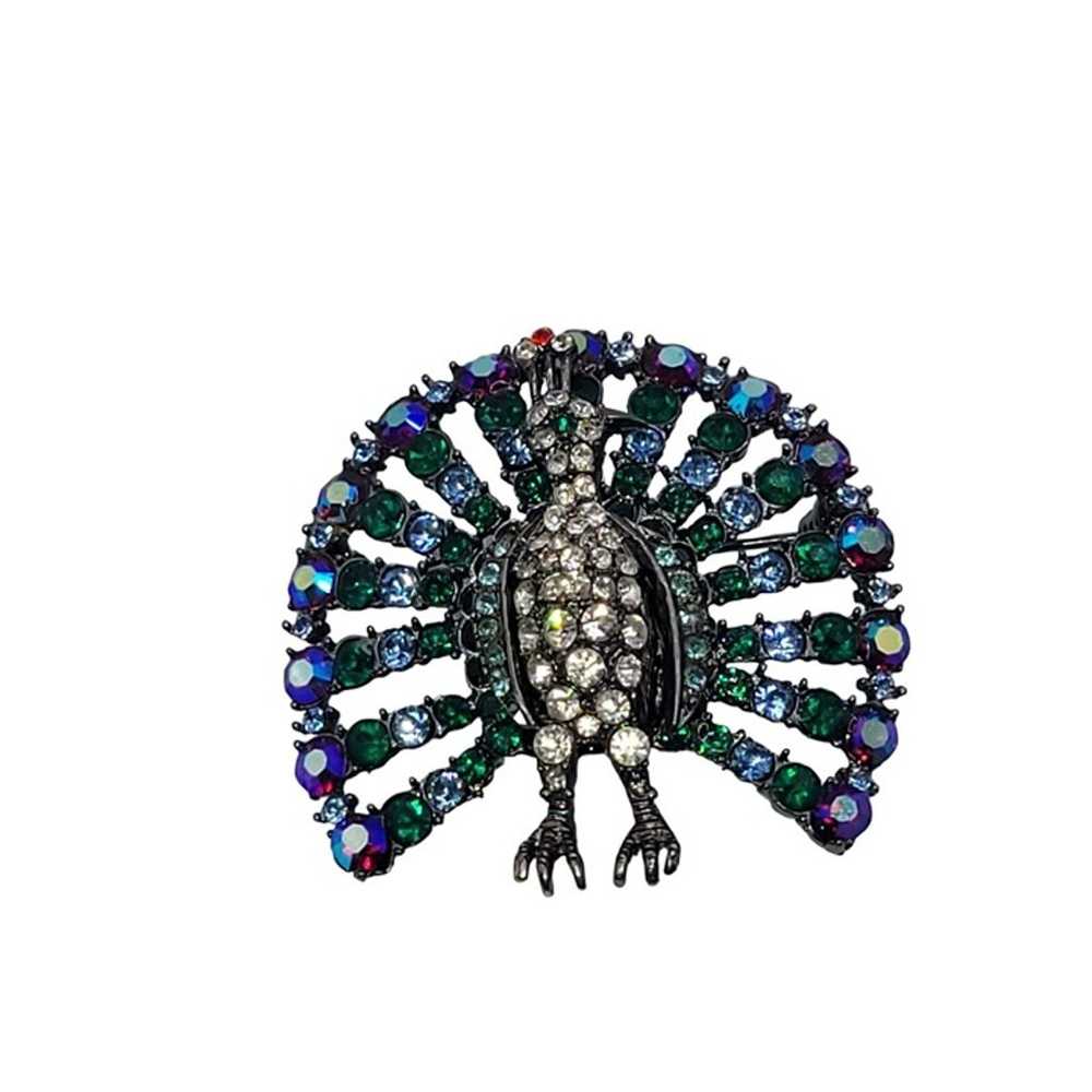 Vintage Peacock Bird Brooch Pin Blue And Green - image 1