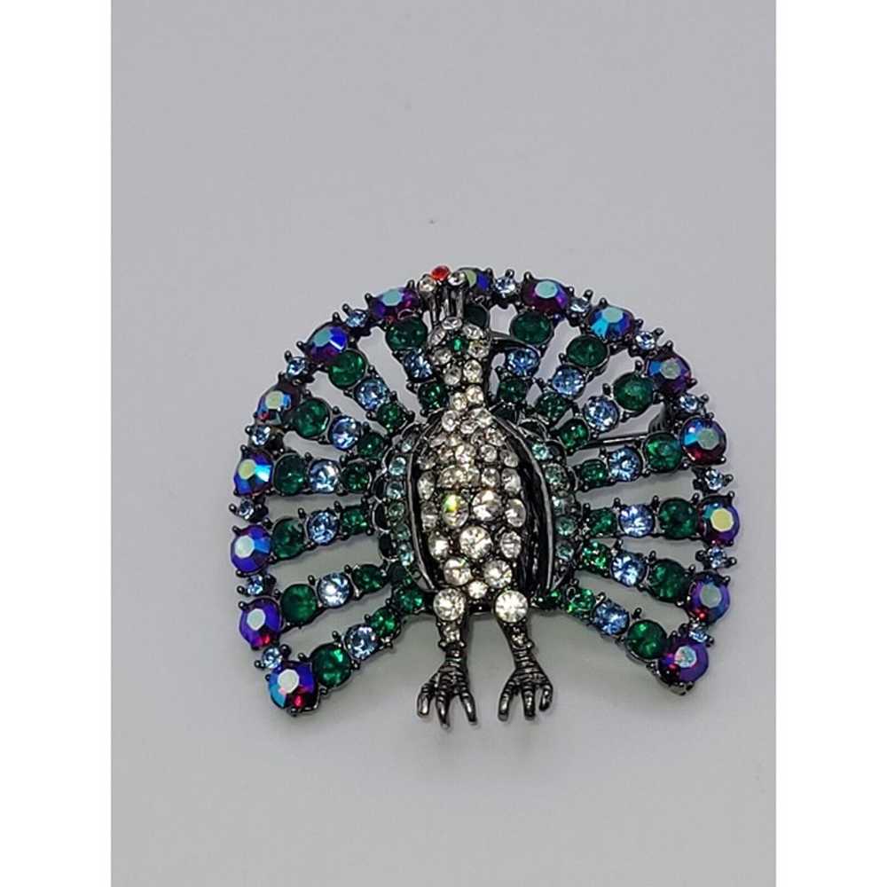 Vintage Peacock Bird Brooch Pin Blue And Green - image 5