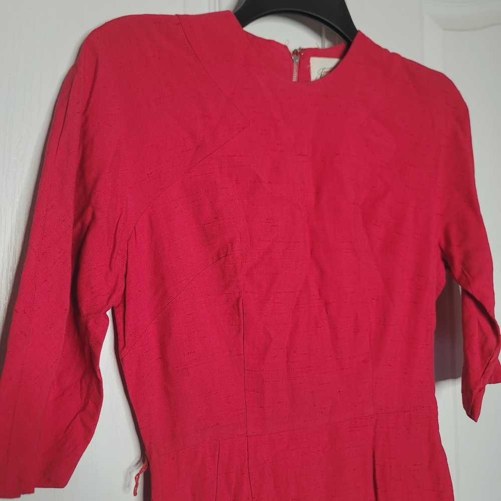 Vintage FOREVER YOUNG 50s red 3/4 Sleeve Textured… - image 2