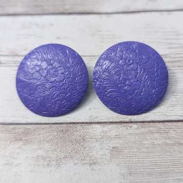 Vintage Stud Earrings For Pierced Ears Purple Flo… - image 1