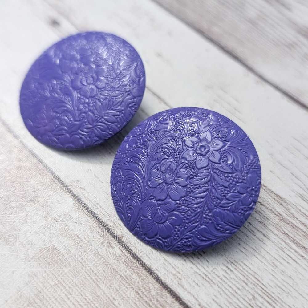 Vintage Stud Earrings For Pierced Ears Purple Flo… - image 2