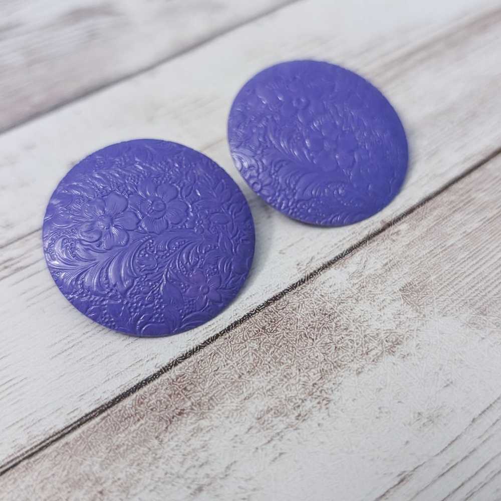 Vintage Stud Earrings For Pierced Ears Purple Flo… - image 3