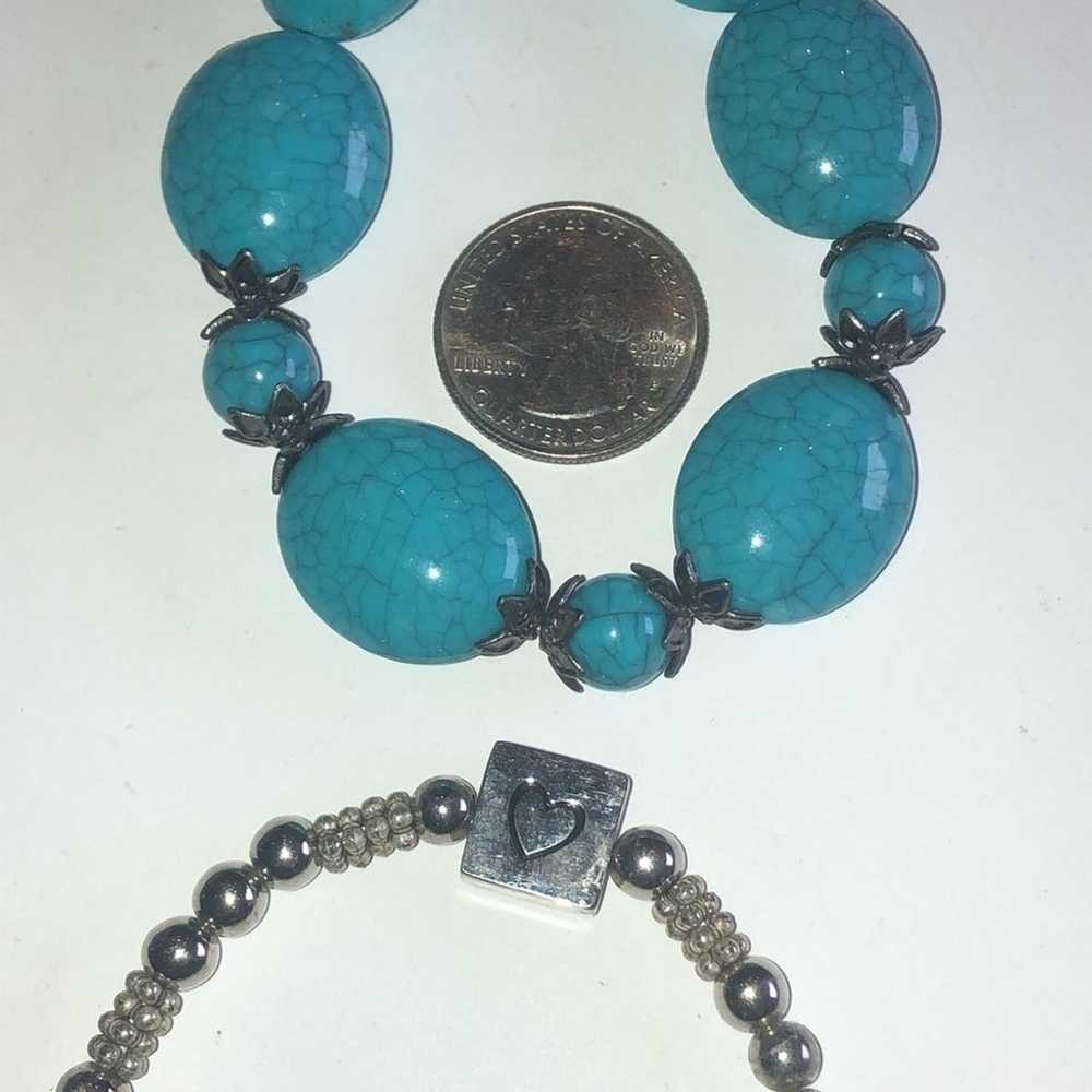 Faux Turquoise Beaded Boho Bracelet & Silver Init… - image 7