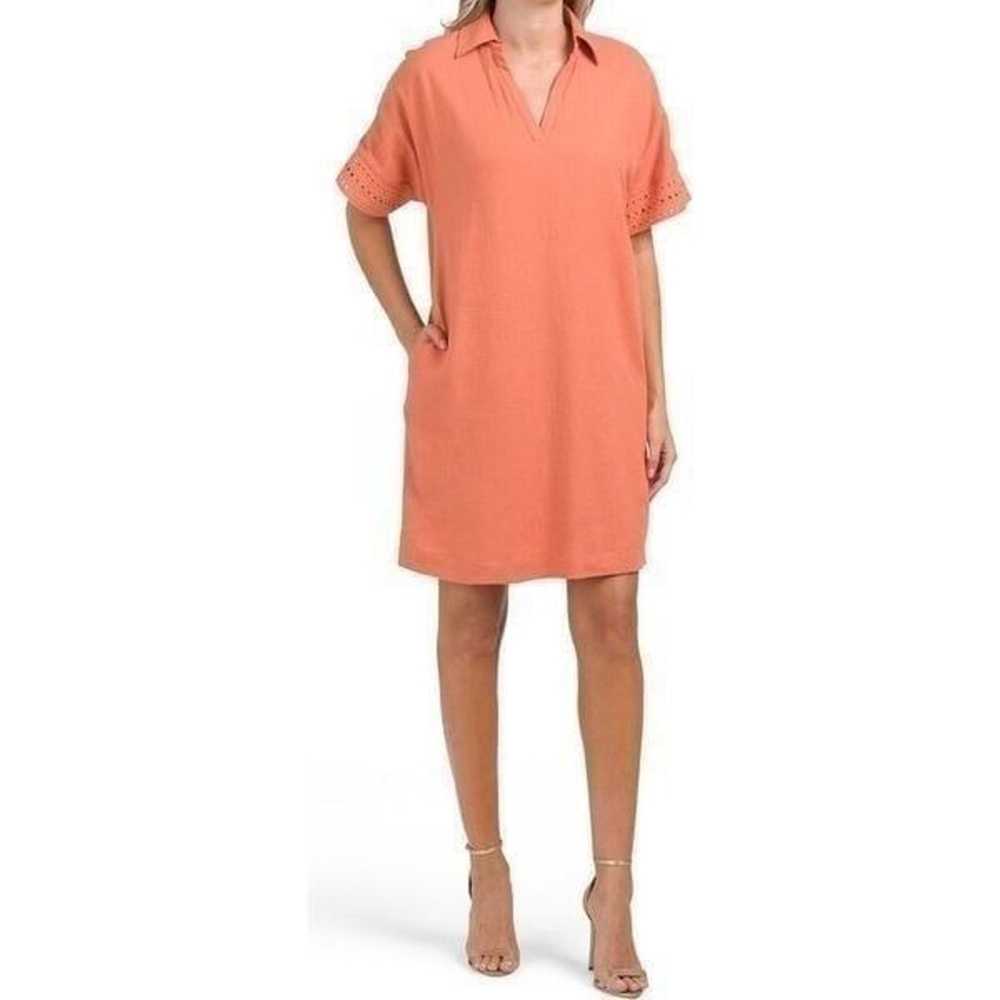 Elie Tahari Johnny collar eyelet trim shirt dress… - image 1