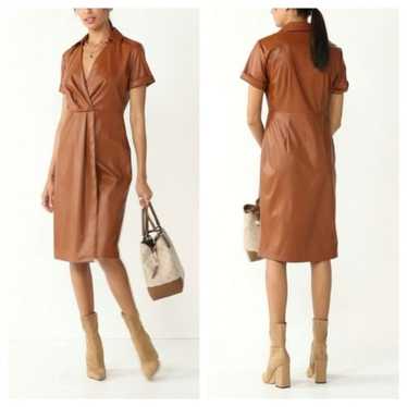 NWOT Nine West Faux-Leather Cognac Midi Dress