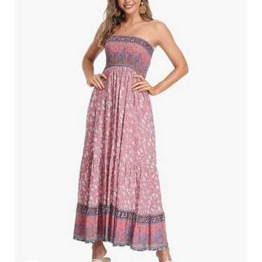 Vintage Floral Print Smocked Tube Top Maxi Dresses - image 1