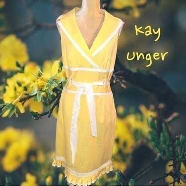 Kay Unger gorgeous yellow dress with white trim an