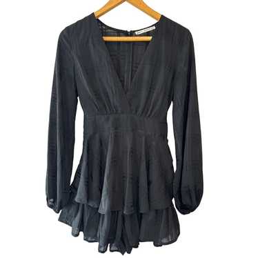 Saints + Secrets Black Ruffled V-Neck Mini Romper… - image 1