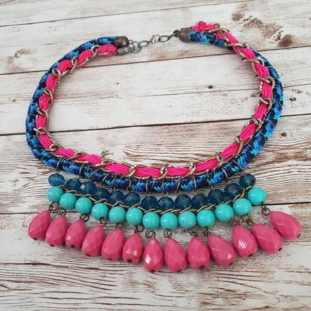 Vintage Necklace Blue, Pink, Turquoise Tone State… - image 2