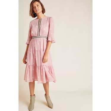 Gal Meets Glam Finley Pink Polka Dot Tiered Midi … - image 1